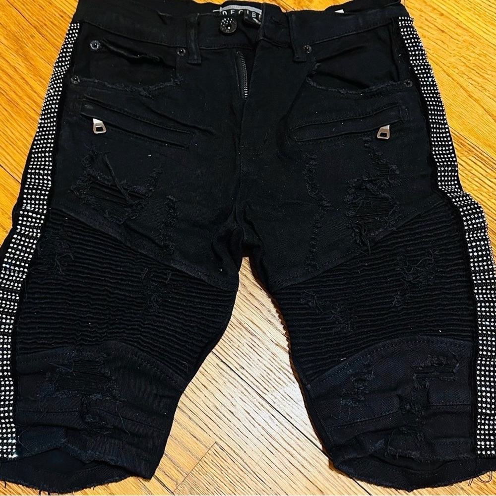Men's Black Jean Shorts with Studded Sides
